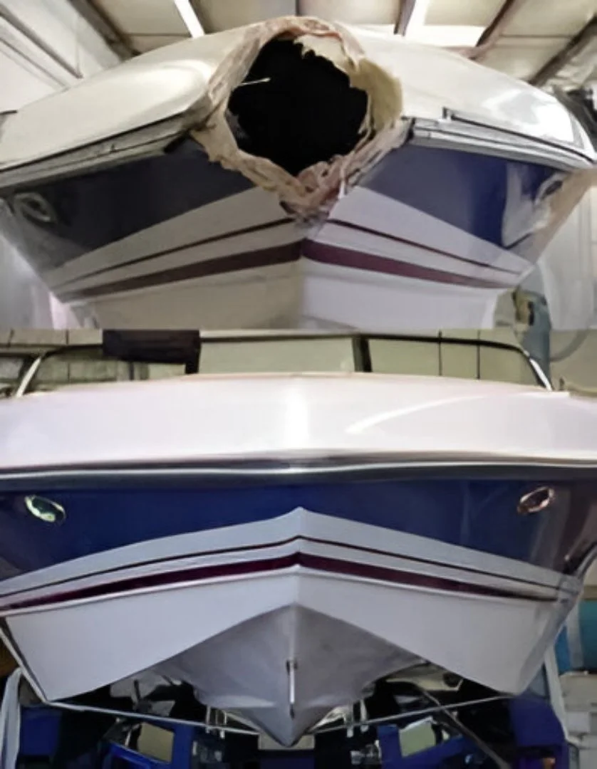Fibreglass hull repair before and after, Boat Repairs Melbourne